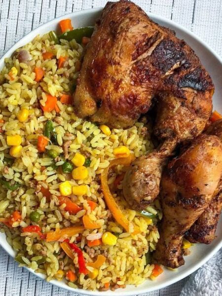 lunch goals fried rice and grilled chicken😋😋…